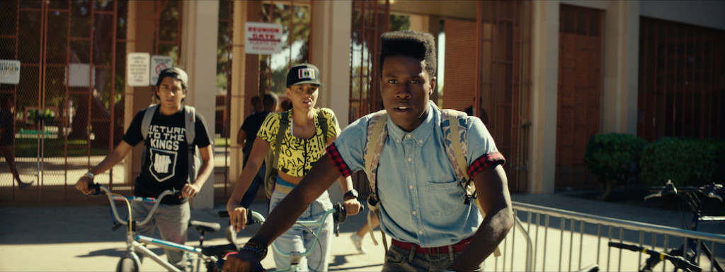 Tony Revolori as Jib, Kiersey Clemons as Diggy and Shameik Moore as Malcolm in DOPE, opening June 19th, 2015.